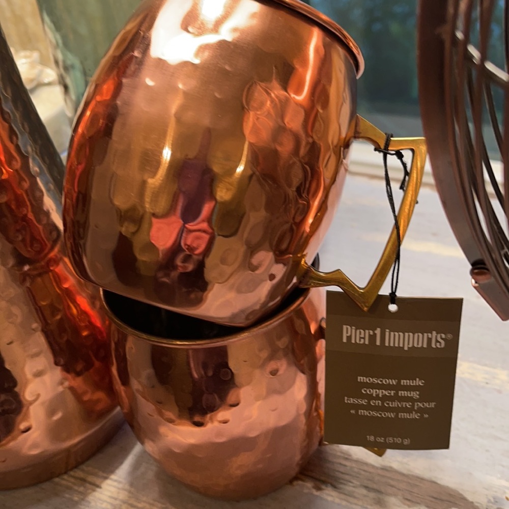NWT Pier 1 Hammered Copper Pitcher + 4 Mugs *NEW* - Picture 2 of 5